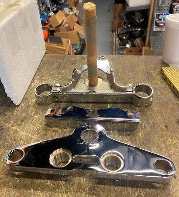 Chrome Triple Trees Harley Shovelhead Panhead Softail 41mm Wide Glide Chopper 49 - Image 1 of 4