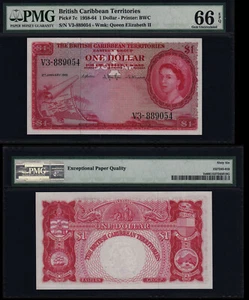 BRITISH CARIBBEAN TERRITORIES 1 DOLLAR (P7c) 1961 QEII PMG GEM UNC 66EPQ - Bild 1 von 1