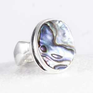 Bellissimo, grande anello in argento, sigillo, madreperla scintillante, ovale, 60 - Foto 1 di 5