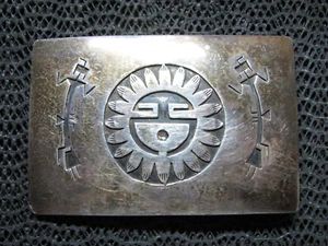 NAVAJO SUN FACE YEI STERLING SILVER BELT BUCKLE! VINTAGE! WILLIE YAZZIE! 45g - Picture 1 of 11