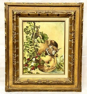 Vtg Framed Oil Painting Birds Nature Study signed S. Shumate MCM 22” - Picture 1 of 7