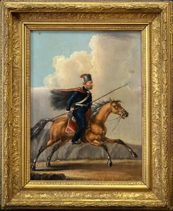 Mounted Lancer at Gallop | Dramatic 19th Century Equestrian Antique Oil Painting - Picture 1 of 11