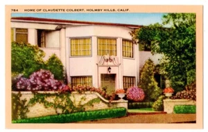 VINTAGE LINEN MOVIE STAR HOME POSTCARD CLAUDETTE COLBERT HOLMBY HILLS CA 092720  - Picture 1 of 2
