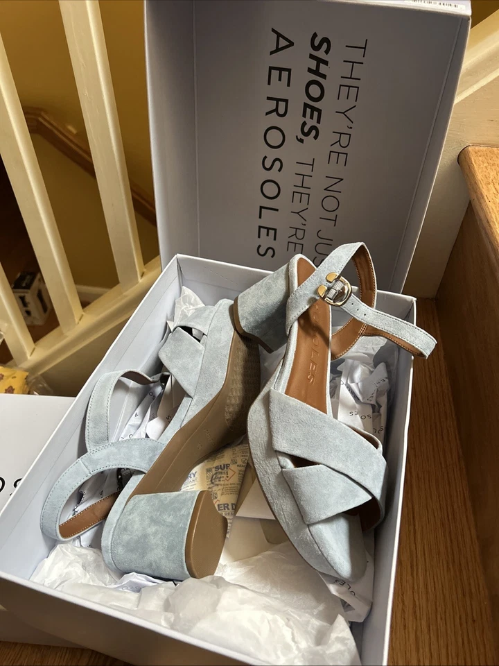 Salto feminino aerossóis câmara azul empoeirado tamanho 10 largura novo na caixa - Imagem 1 de 4