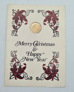 Vintage Weihnachtskarte + Manx Round Pound £1 Gedenkmünze Isle Of Man 1979 - Bild 1 von 11