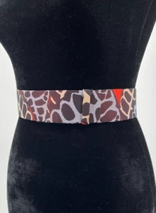 Vintage La Mendola Mod Art Retro Animal Print Brown Chiffon Leather Waist Belt - Picture 1 of 12
