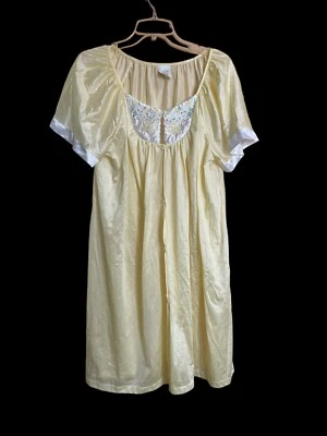 Camisón vintage Miss Dira amarillo nailon bordado perlas botones para mujer talla L Foto 1 de 4