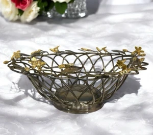 Vintage Godinger Gold und Versilbert Korb Blumen Knospen Blätter Hochzeit Deko - Bild 1 von 8