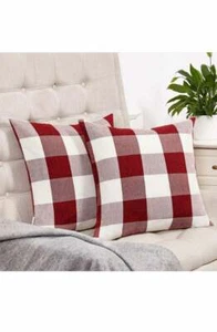 2 Throw Couch Sofa Pillow Covers Red White Checker Buffalo Christmas Home Decor - Picture 1 of 8
