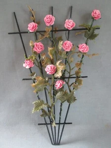 Climbing Vine Roses Solid Brass Black Trellis Artisan Dollhouse Miniature 1/12 - Picture 1 of 4