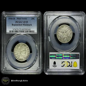 1916-D 25C Barber Quarter Variety: Repunched Mintmark PCGS VF25 - Picture 1 of 2