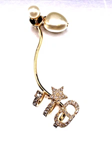 Christian Dior Metal Pearl Petite CD Ear Climber Earring Gold White - Picture 1 of 8