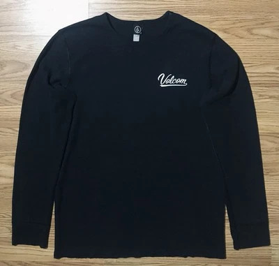 Volcom Retro Volcom Stone Black Thermal Shirt / Sweater Mens L Waffle Knit Crew - Image 1 of 4
