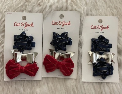 Lots Of 3 Cat & And Jack Velvet Hair Bow Clips Baby Toddler Girls - Image 1 of 2