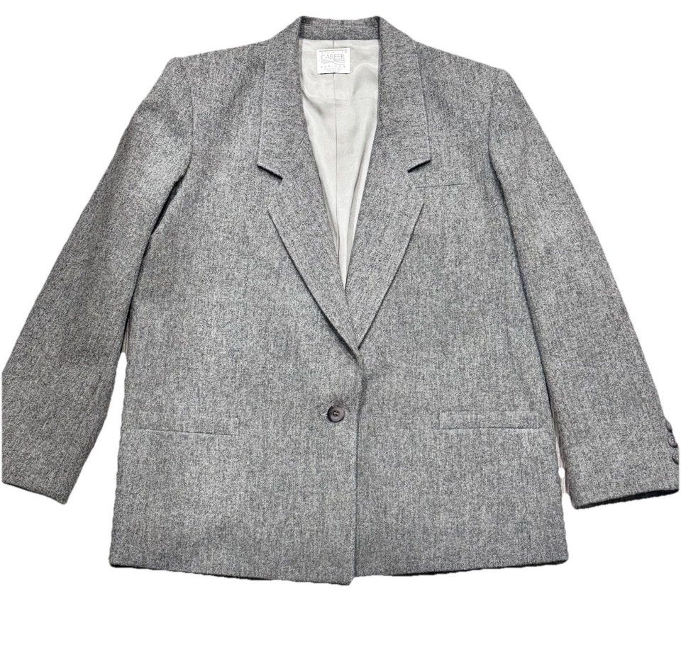 Blazer Korets Vintage Mezcla Lana Gris 14 Mujer Botón Único Foto 1 de 4