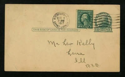 United States c1917 Postal Card UX27 Rockford, Illinois Grant Branch Postmark - Image 1 of 2