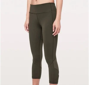 LULULEMON Size 10 Pace Rival Crop Dark Olive Green Athletic Athleisure Pockets - Picture 1 of 12