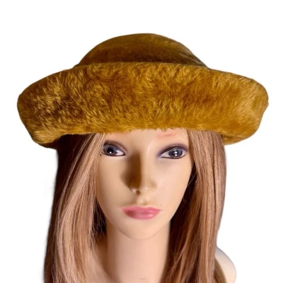 DE COLECCIÓN MOD Duquesa Italiana Lana Fieltro Imitación Piel Cloche Cubo Estilo Cosaco Sombrero Ámbar Foto 1 de 4