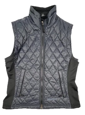 MARMOT Womens M Gray Black Quilted Puffer Vest Full Zip Softshell Panels Outdoor - Image 1 of 4