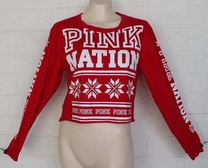 Pink Nation Victoria’s Secret bauchfreies Oberteil rot Urlaub Schneeflocke Medium - Bild 1 von 7