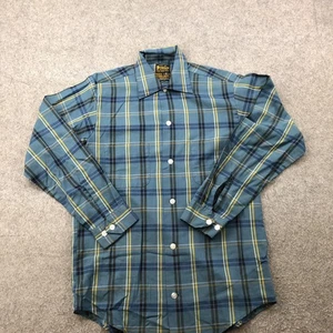 Vintage Sears Shirt Mens Small Blue Yellow Plaid Long Sleeve Perma Prest 60s USA - Picture 1 of 9