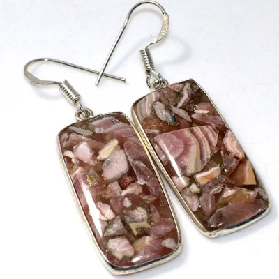 925 Серебряное покрытие меди родохрозит этнические серьги ювелирные изделия размер 2 «GW - Изображение 1 из 3