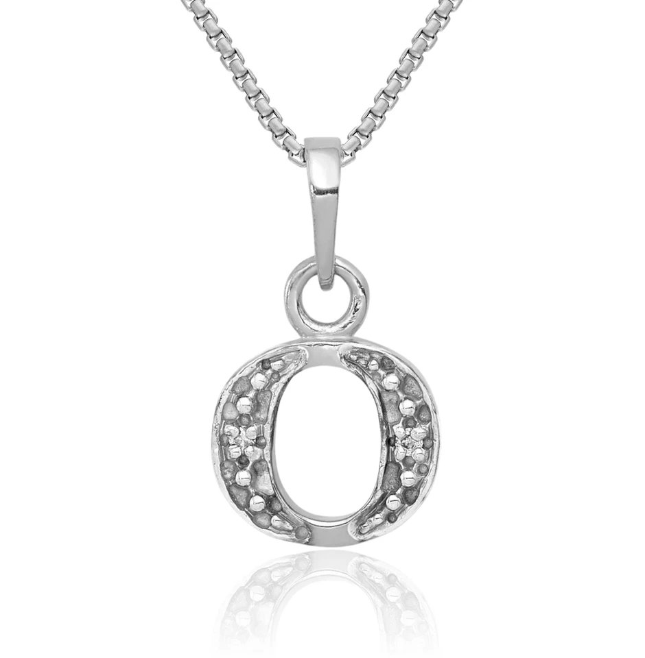 14K Solid White Gold Diamond Letter O Initial Necklace - Image 1 of 1