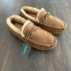 $90 NEW LL Bean NWOB Wicked Good Moccasin Vtg Fur Lined 10 M O5488 Tan Beige - Picture 1 of 6