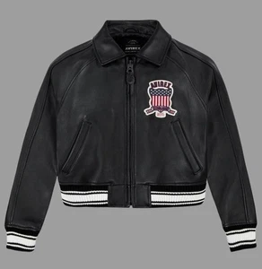 Avirex Mujer Negro Icono Recortado American Bomber Flight Chaqueta de Cuero Real - Imagen 1 de 6