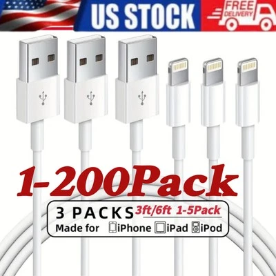 1-200 USB Data Fast Charger Cable Cord For Lot Apple iPhone 6 7 8 X 11 12 13 MAX - Image 1 of 4