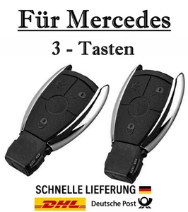 2x Chrom Autoschlüssel Gehäuse für Mercedes 3-Tasten PKW Fernbedienung - KS18NO - Bild 1 von 5