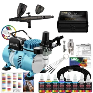 Air Compressor System Kit, Master Elite Plus Airbrush Set 6 Acrylic Paint Color - Picture 1 of 5