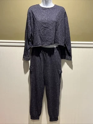 Conjunto de sudadera BCX para mujer azul marino corta LS de adentro hacia afuera talla M Foto 1 de 4