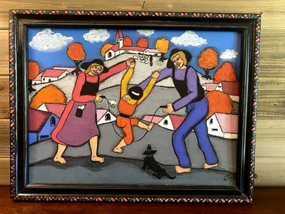 Original Painting modern Folk Art Country Farmhouse Church Colorful Canvas - Image 1 of 4