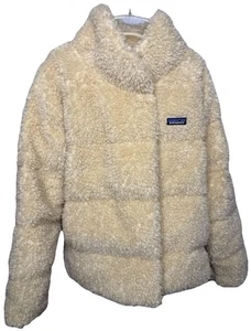 Patagonia Women’s Large Cream Sherpa Puffer Jacket Down Fleece Coat Warm - Picture 1 of 14