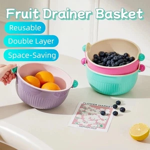Kitchen Fruit Tray Removable Double Layer Vegetable Basin Draining Basket US - Picture 1 of 14