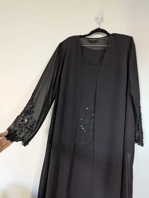 Vintage Studio I 2pc Beaded Black Mesh Gown & Long Cardigan Witch Dark Romantic - Image 1 of 4