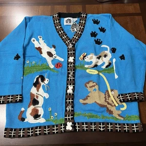 NWT Vintage STORYBOOK KNITS Sweater Women’s Ladies XXL Cardigan Dog Puppy Cute - Picture 1 of 8