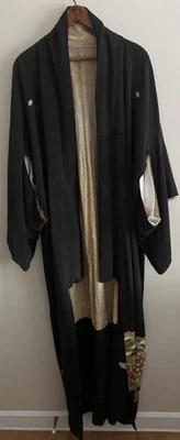 Antique 1920s Flapper Kimono  Robe Art Deco Japanese Floral Silk Hand-Stitched - Image 1 of 4
