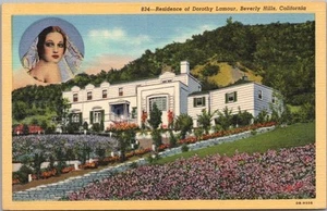 Tarjeta postal de lino 1940 Beverly Hills Ca Stars' Homes "Residencia de Dorothy Lamour" - Imagen 1 de 2