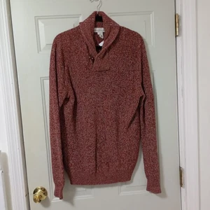 L.O.G.G. H&M Red Marled Knit Shawl Collar Sweater L For Men 100% Cotton Made In - Picture 1 of 11
