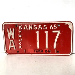 1965 Kansas 16M Farm Truck License Plate 117 Wallace County WA Collector Garage - Picture 1 of 3