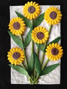 2 SunFlower Card Toppers handmade mulberry paper Scrapbooks Cardmaking Autumn - Picture 1 of 5