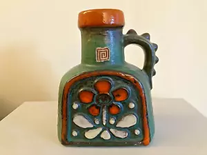 West German pottery vase with raised floral decoration and spikey handle - Picture 1 of 5