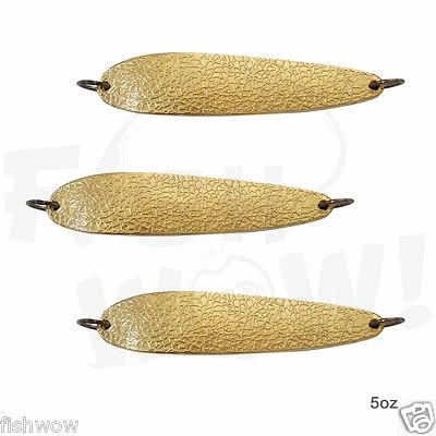 Qty 3 Fish WOW!® 5oz Gold Hammered Spoon 5" Casting Trolling Jigging 140g NEW - Image 1 of 3