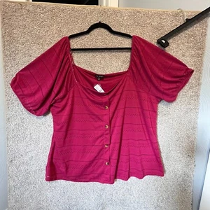 Top donna Lane Bryant 26/28 bottoni occhielli maglia maniche corte elastiche carriera nuovo con etichette - Foto 1 di 9