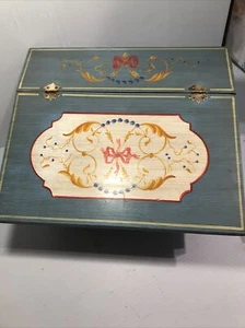Scatola norvegese in legno floreale blu dipinto a mano arte popolare FIRMATA - Foto 1 di 16