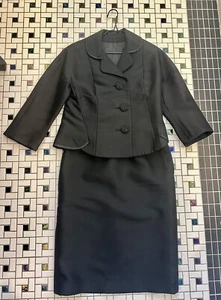VTG 1960's women's 2 piece black skirt suit size medium  - Picture 1 of 18