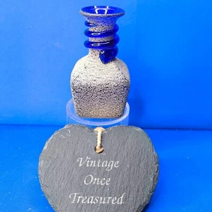 Beautiful LAFIORE Designer Art GLASS VASE * Textured Blue & Sand Finish * EXC - Picture 1 of 19