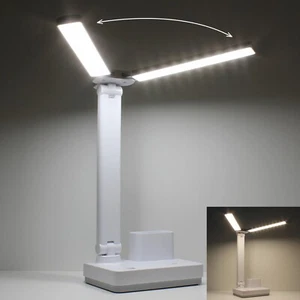 LED Schreibtischleuchte USB & Akku betrieben + dimmbar Doppenkopf Büroleuchte - Bild 1 von 9